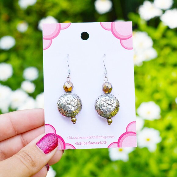 Handmade Silver Bead Earrings - Picture 1 of 4